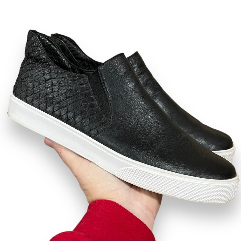 KAANAS Sneaker Black Leather Embossed Snake Mid Slip On Shoe Size 10